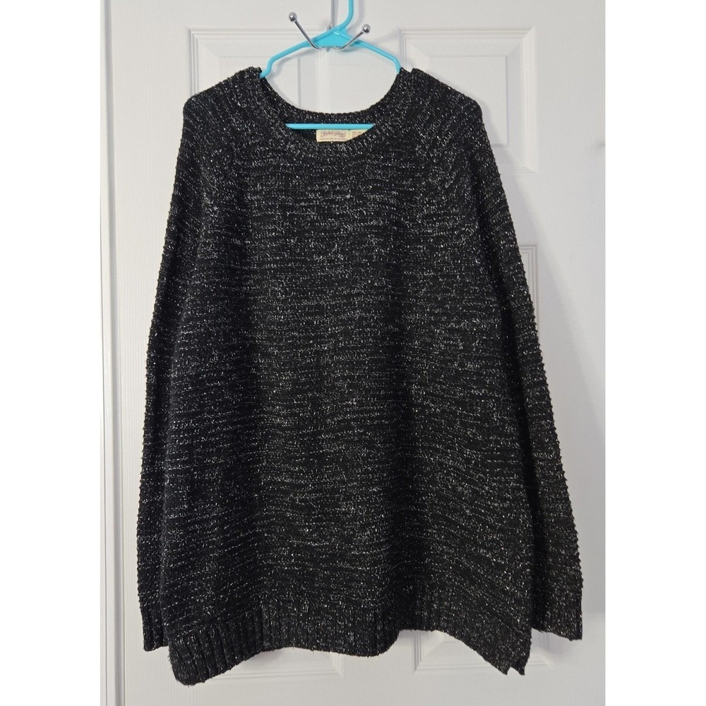 Faded Glory Womans‎ Pullover Sweater Plus Size XXL black & Silver Metallic.